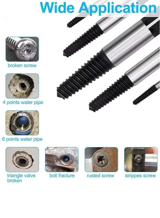 RENOVO 6 Pcs Damaged Screw Extractor Set, Carbon Steel Broken Bolt Extractor Easy Out Fastener Kit, Water Pipe Remover Kit for Removing Stripped Screws and Broken Bolts, with Storage Box - Image 4