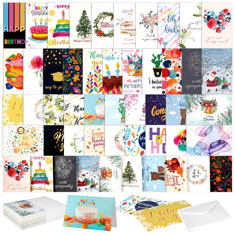 Glenmal 200 Pack All Occasion Cards Assortment with Envelopes and Stickers Bulk 4 x 6 Inches Greeting Housekeeping Week Wedding Birthday Baby Shower Sympathy and Thank You Cards 40 Styles