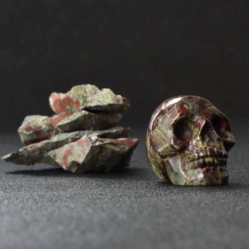 Artistone 2.0"" Dragon Bloodstone Halloween Crystal Skull Decor Figurine Crystals and Healing Stones Statue Carved Human Skull Head Sculpture Ornaments for Home Kitchen Art Room Decoration - Image 3