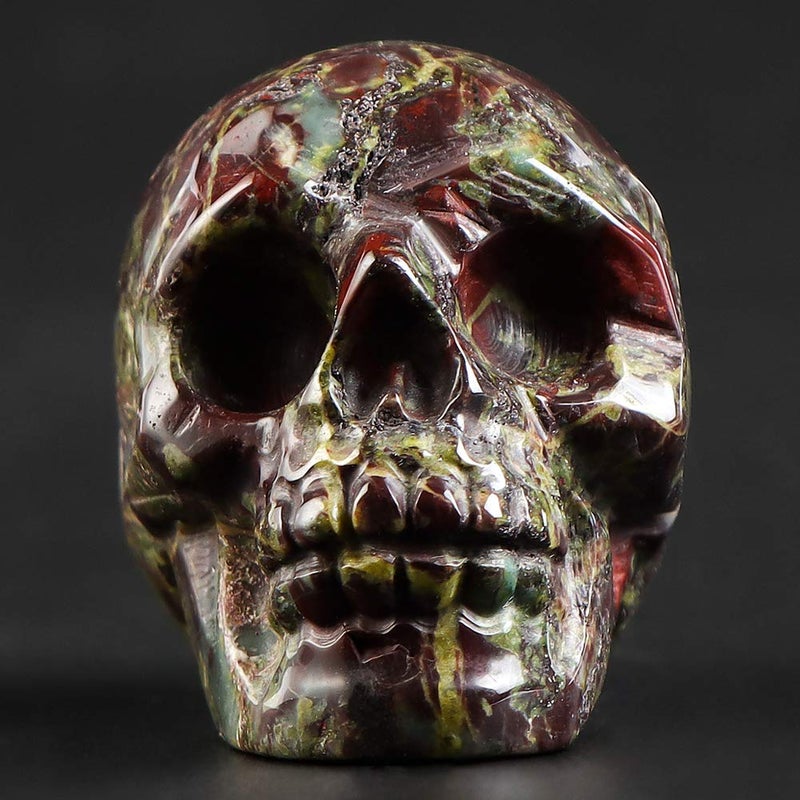 Artistone 2.0"" Dragon Bloodstone Halloween Crystal Skull Decor Figurine Crystals and Healing Stones Statue Carved Human Skull Head Sculpture Ornaments for Home Kitchen Art Room Decoration - Image 2