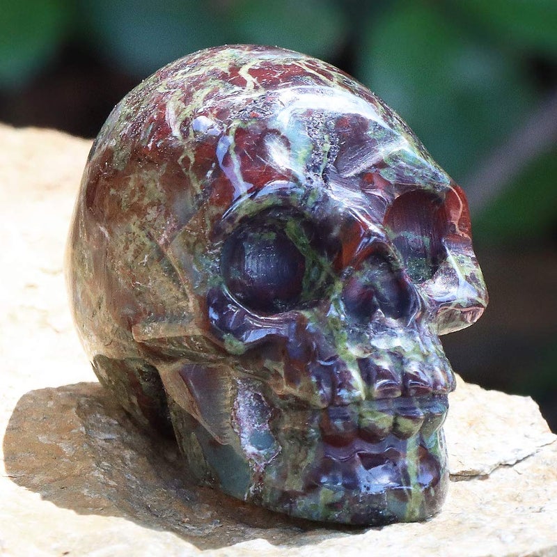 Artistone 2.0"" Dragon Bloodstone Halloween Crystal Skull Decor Figurine Crystals and Healing Stones Statue Carved Human Skull Head Sculpture Ornaments for Home Kitchen Art Room Decoration - Image 5