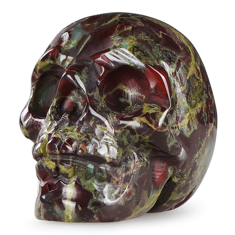 Artistone 2.0"" Dragon Bloodstone Halloween Crystal Skull Decor Figurine Crystals and Healing Stones Statue Carved Human Skull Head Sculpture Ornaments for Home Kitchen Art Room Decoration - Image 1