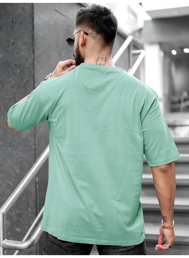 Maniac  Maniac Mens Printed Round Neck Half Sleeve Berly Green Cotton T-Shirt for Men | Best Price UAE