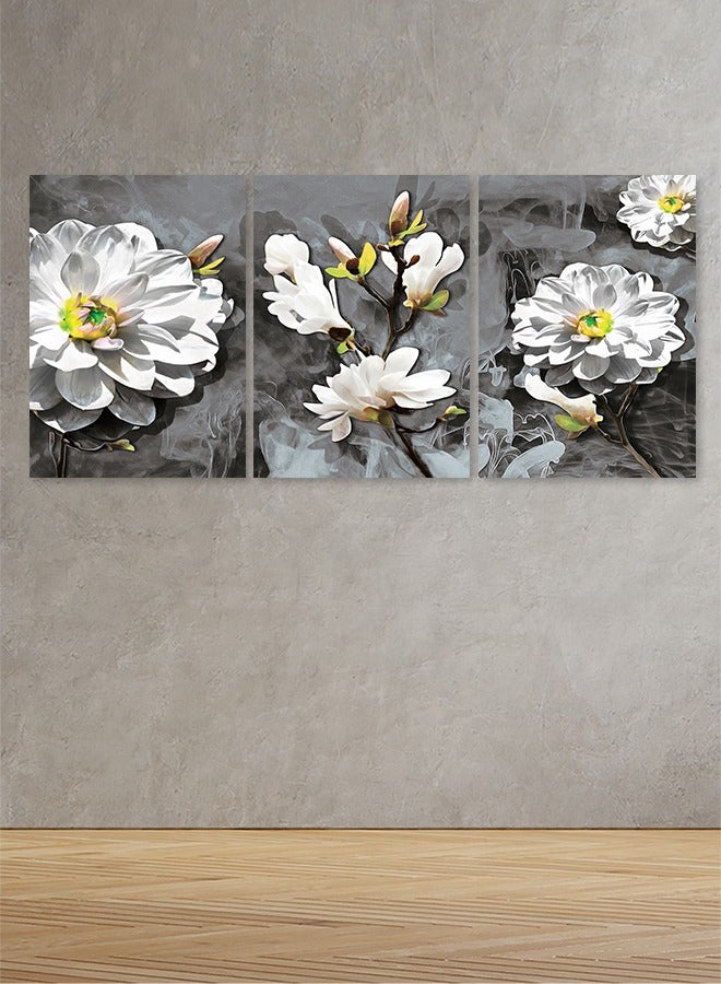 Marktna Decorative Wall Art Painting with Flowers Design, 3 Pieces, Size 120x60cm - Image 1