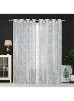 Homefab India Homefab India Pack of 2 Tissue Curtains Sheer Panel Transparent Net - 7 Feet, Door, White, Floral, Grommet Curtains  - Image 3