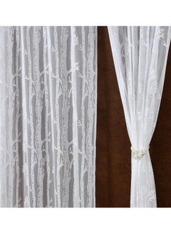 Homefab India Homefab India Pack of 2 Tissue Curtains Sheer Panel Transparent Net - 7 Feet, Door, White, Floral, Grommet Curtains  - Image 1