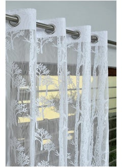 Homefab India Homefab India Pack of 2 Tissue Curtains Sheer Panel Transparent Net - 7 Feet, Door, White, Floral, Grommet Curtains  - Image 2