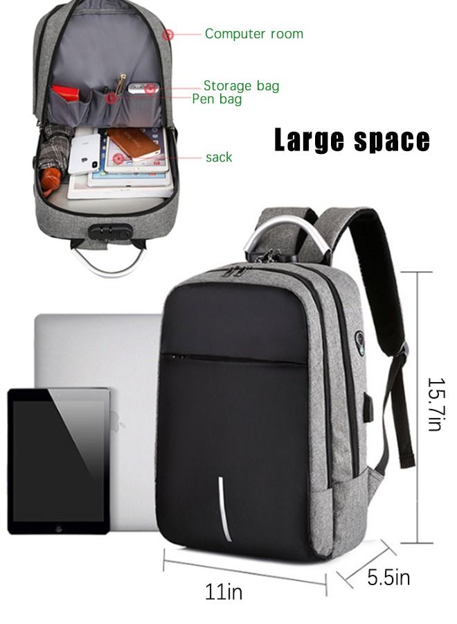Stylish Laptop Backpack - Business Backpack with USB Charging Port - Anti-Theft Daypack with Lock - Casual Travel Computer Bag for Men Women
