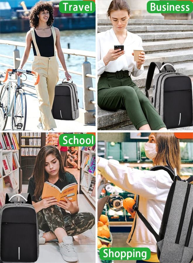 Stylish Laptop Backpack - Business Backpack with USB Charging Port - Anti-Theft Daypack with Lock - Casual Travel Computer Bag for Men Women