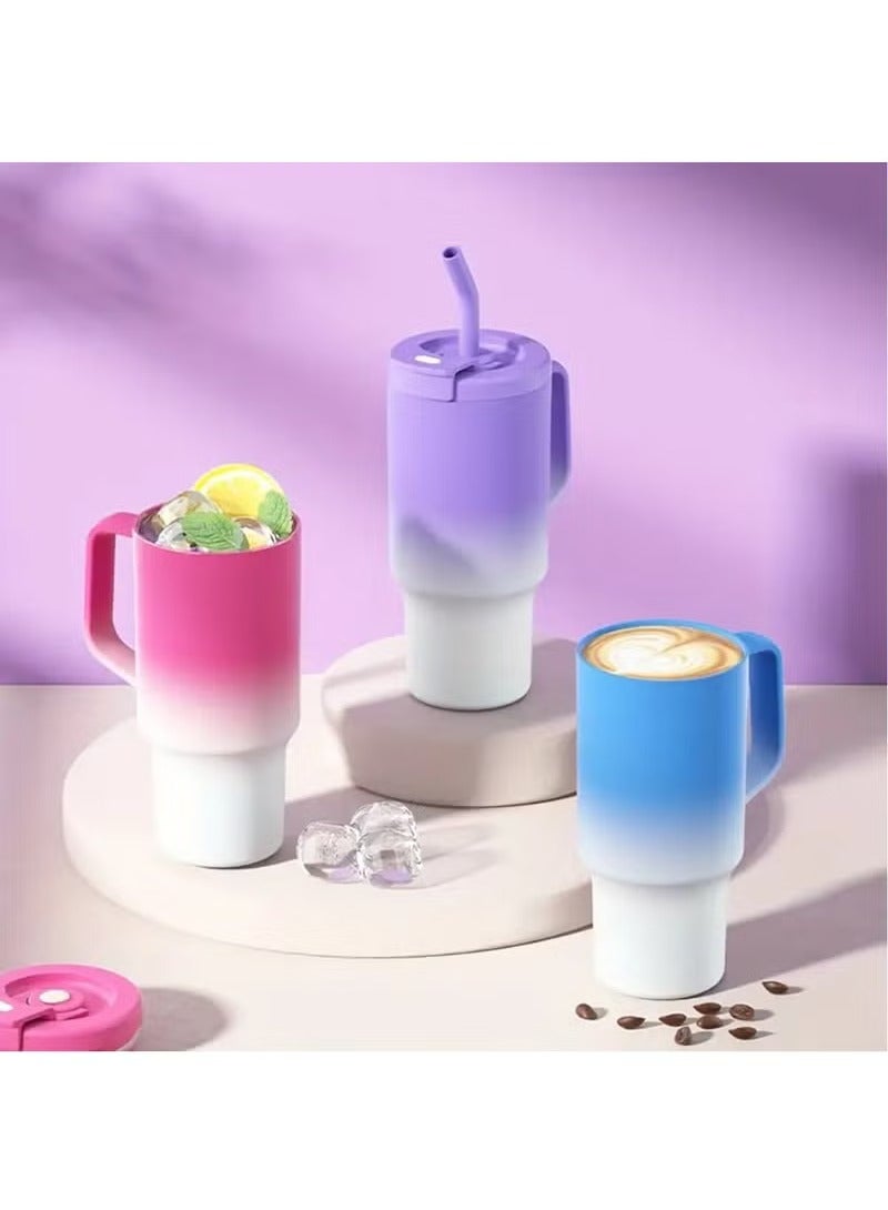 Arabest Insulated Travel Mug with Handle & Straw Lid - Leakproof, BPA-Free Silicone Tumbler for Water, Iced Tea, Coffee, Smoothies - Perfect Gift (Blue) - Image 2