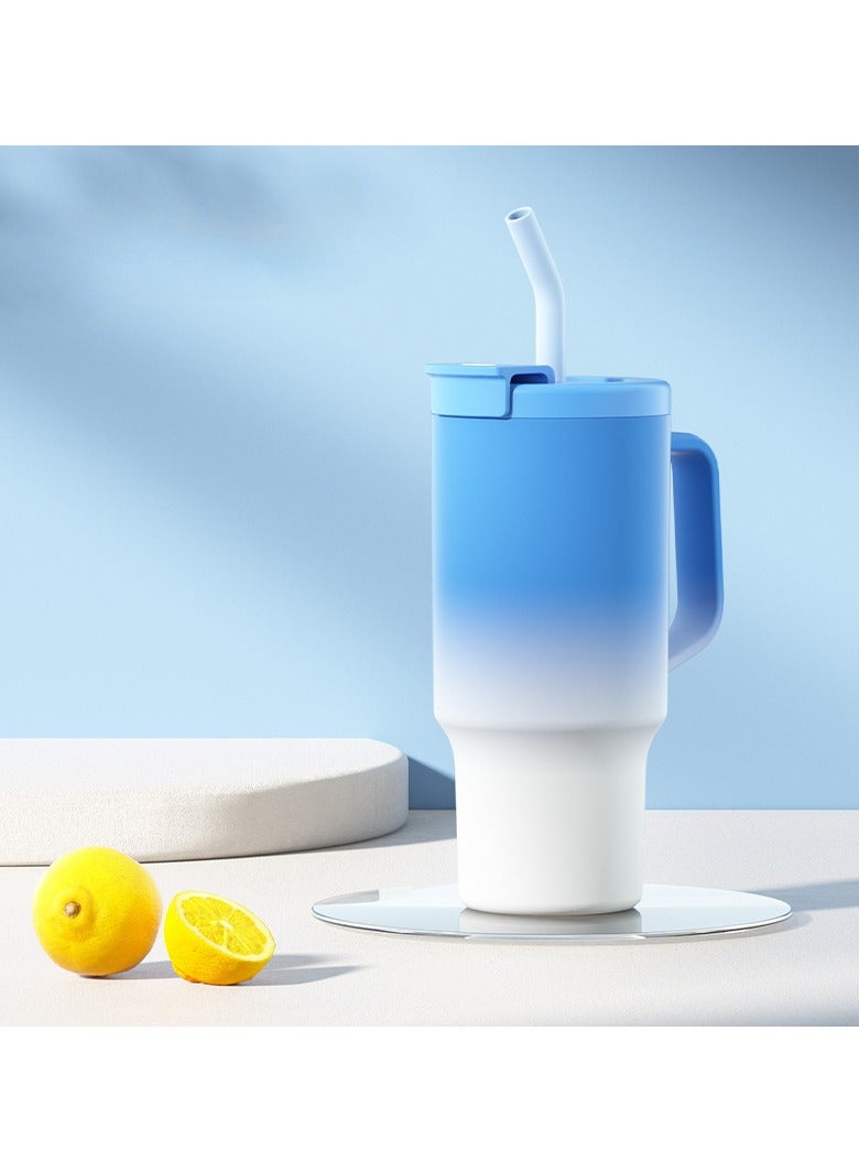 Arabest Insulated Travel Mug with Handle & Straw Lid - Leakproof, BPA-Free Silicone Tumbler for Water, Iced Tea, Coffee, Smoothies - Perfect Gift (Blue) - Image 1