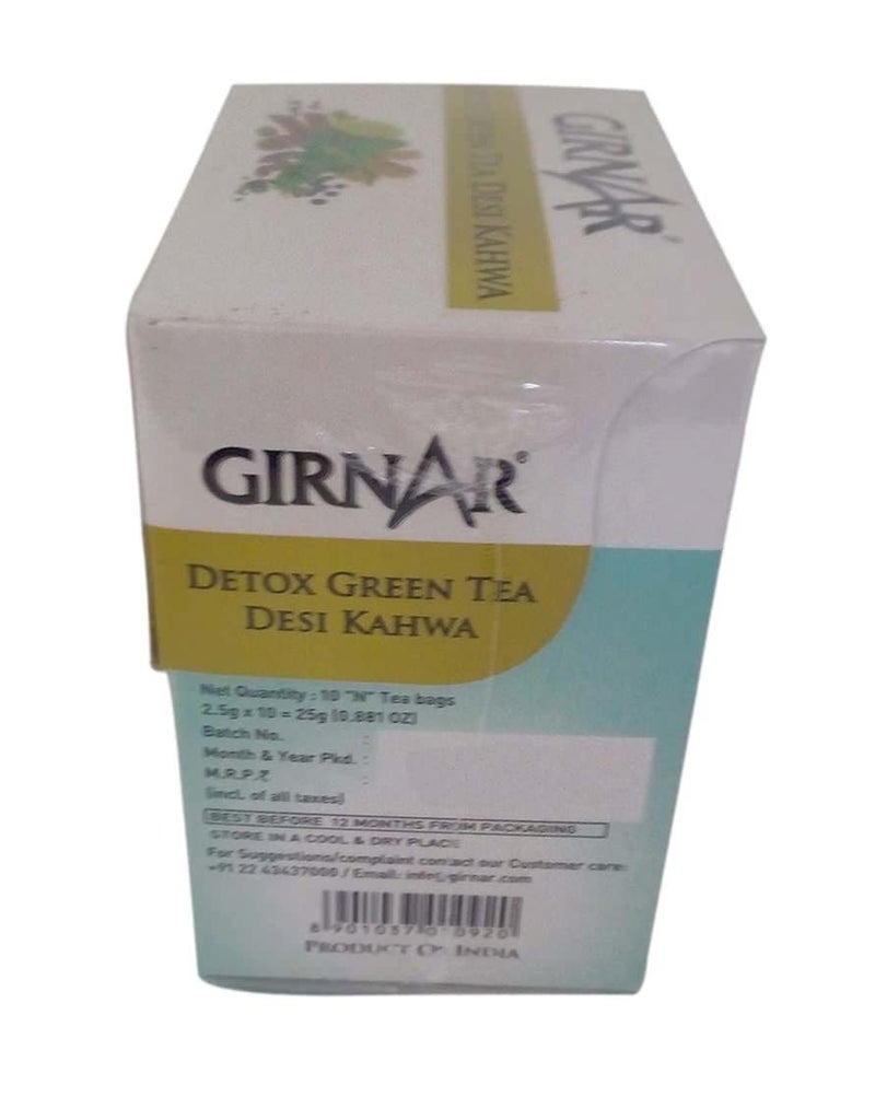 Girnar Detox Green Tea Bags, Desi Kahwa, 10X2.5G Carton, 25 Grams - Image 2