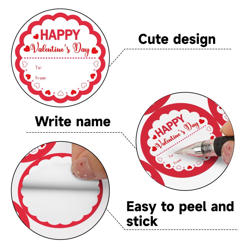 Alynta Happy Valentine's Day Stickers - 2 Inch 60Pcs Valentines Gift Tag Stickers Valentines to from Labels Heart Sticker for Envelope Seals Cards Valentine's Day Decorations (Red) - Image 3
