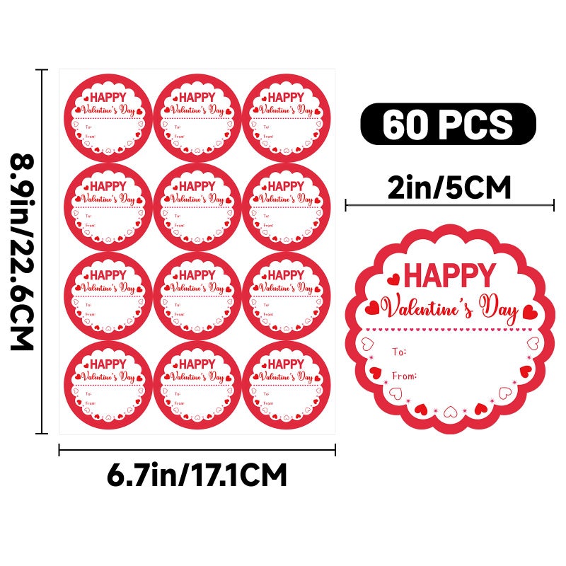 Alynta Happy Valentine's Day Stickers - 2 Inch 60Pcs Valentines Gift Tag Stickers Valentines to from Labels Heart Sticker for Envelope Seals Cards Valentine's Day Decorations (Red) - Image 2