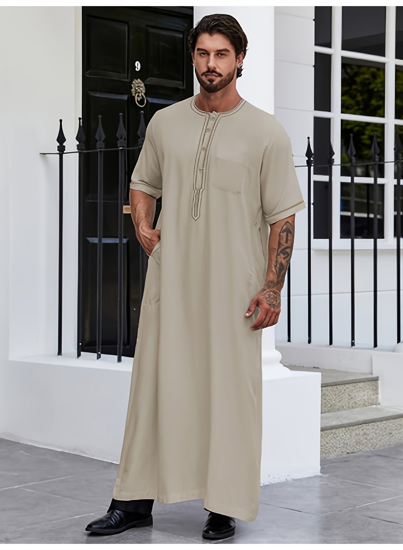 هو جومبو [AR] 170-5 Men's Thobe - Short Sleeve, Pocketed Kaftan, Everyday - Image 1