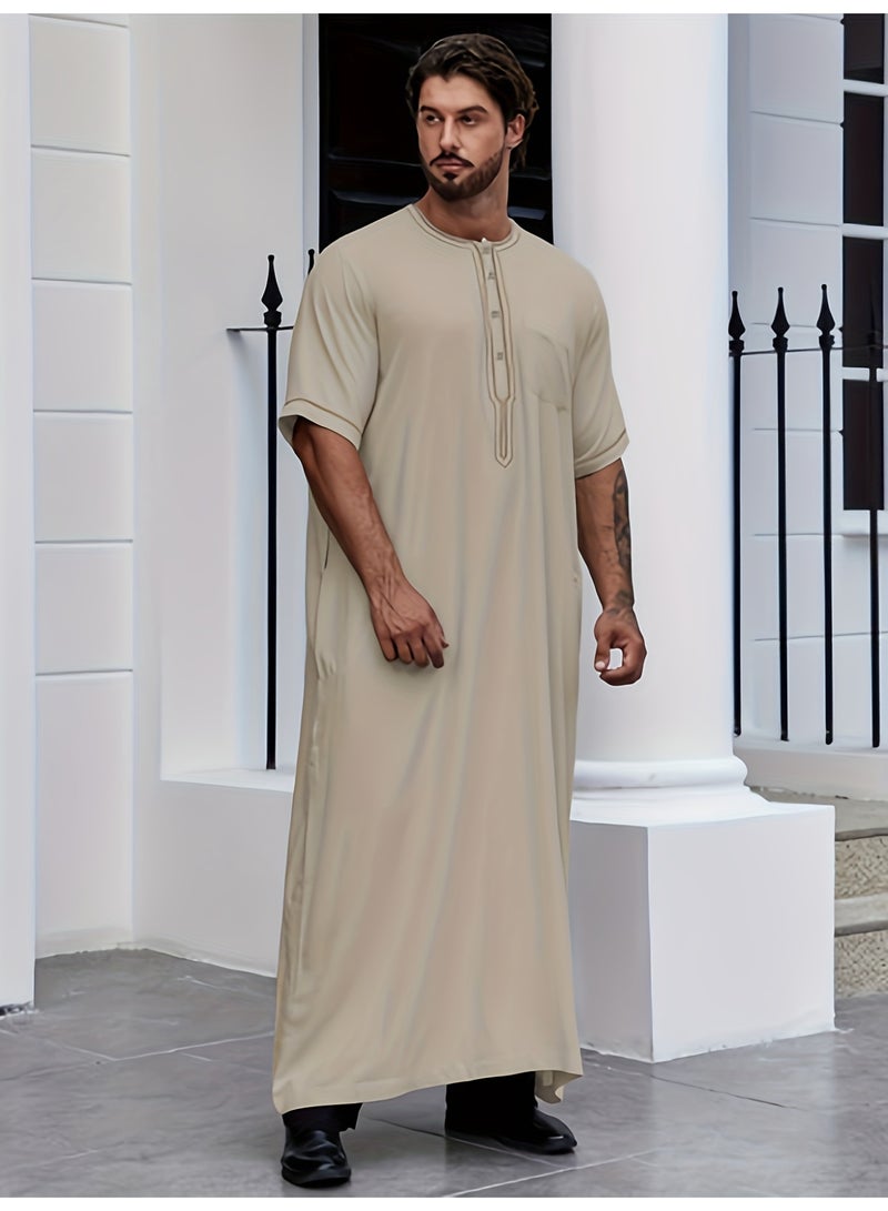 هو جومبو [AR] 170-5 Men's Thobe - Short Sleeve, Pocketed Kaftan, Everyday - Image 2