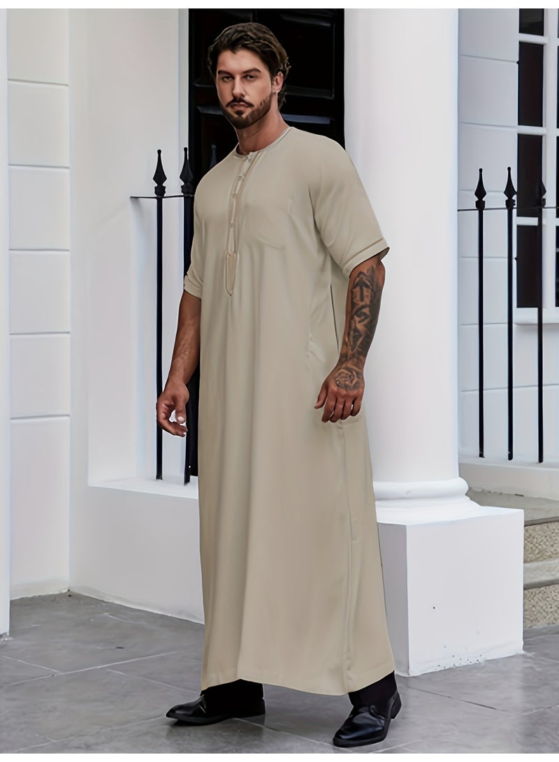 هو جومبو [AR] 170-5 Men's Thobe - Short Sleeve, Pocketed Kaftan, Everyday - Image 3