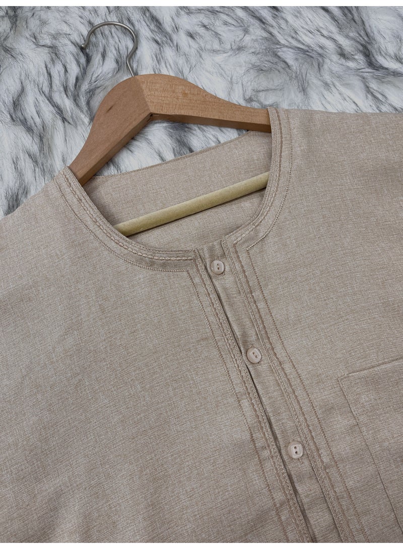 هو جومبو [AR] 170-5 Men's Thobe - Short Sleeve, Pocketed Kaftan, Everyday - Image 5