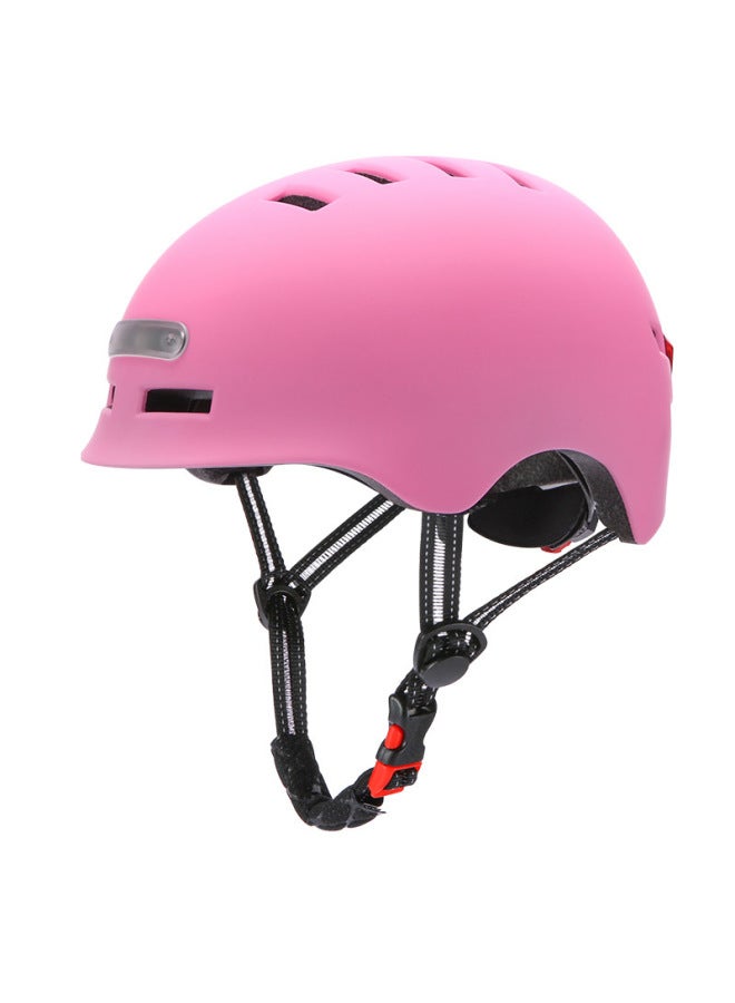 Matte Pink Smart Skateboard Bicycle Helmet With Light Riding Battery Electric Road Car Driving Mountain Bike Cave Exploration Sports