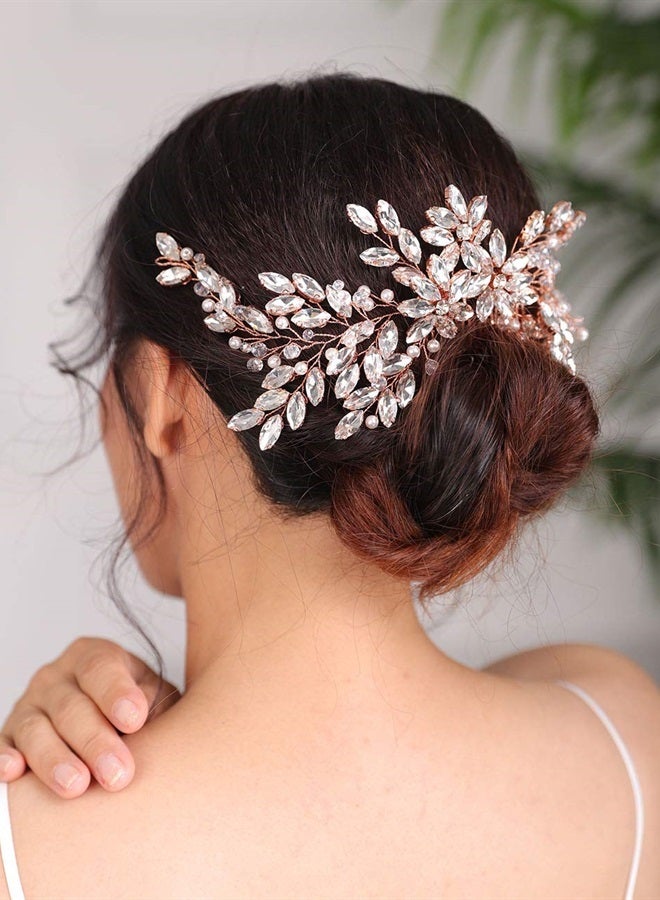 Denifery Rose Gold Bridal Hair Comb Sparkly Rhinestones Wedding Hair Comb Pearl Bridal Headpiece Rose Gold Hair Accessories for Women and Girls (Silver)