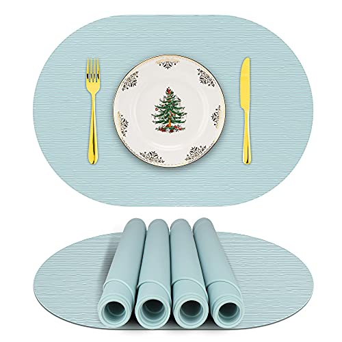 Silicone Placemats Oval Placemats for Dining Table Placemats Set of 4 NonSlip Waterproof Heat Resistant Table Mat Outdoor Placemat for Patio Table Light BlueOval