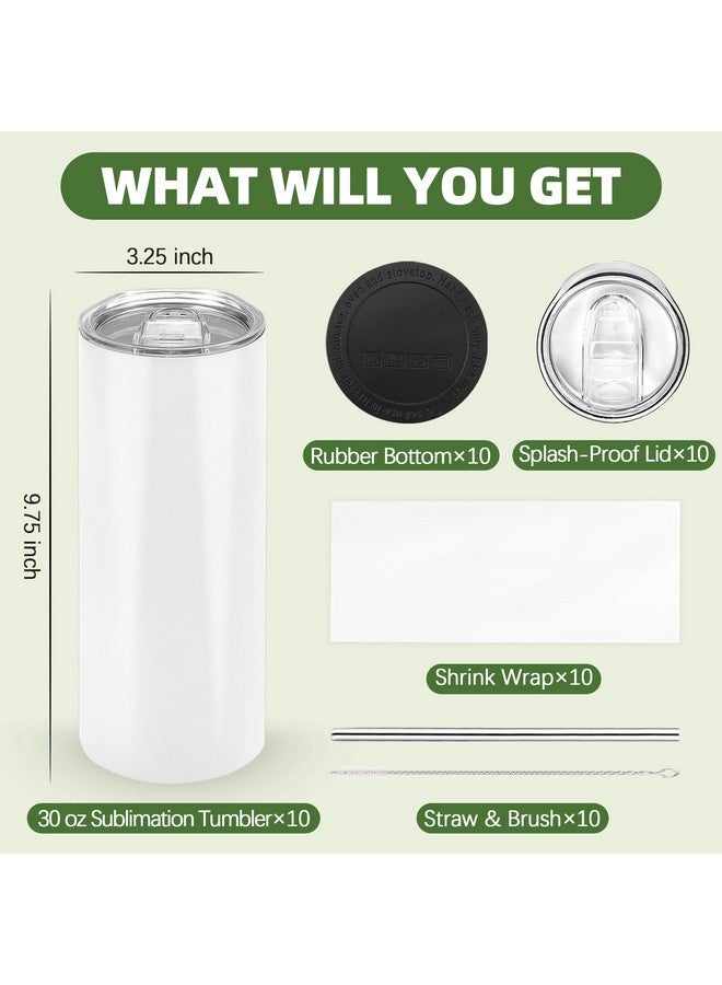 Joyclub Joyclub Sublimation Tumblers 30 oz Blank Tumblers for Sublimation Skinny Bulk Double Wall Insulated Cups with Individually Gift Boxed and Shrink Wrap Films for Heat Transfer 10 Pack  - Image 2