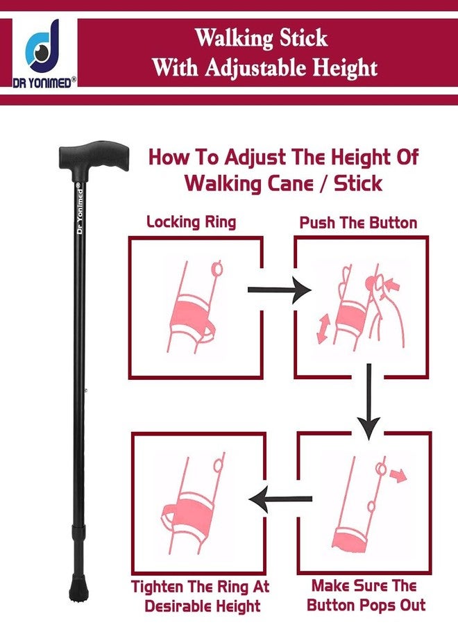Dr Yonimed Walking Stick, Single Leg Non Slip Base, L Type Universal Size (Black) - Image 4