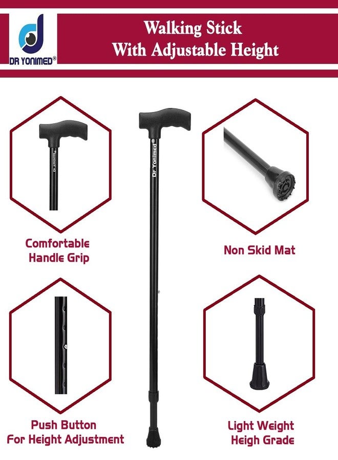 Dr Yonimed Walking Stick, Single Leg Non Slip Base, L Type Universal Size (Black) - Image 5