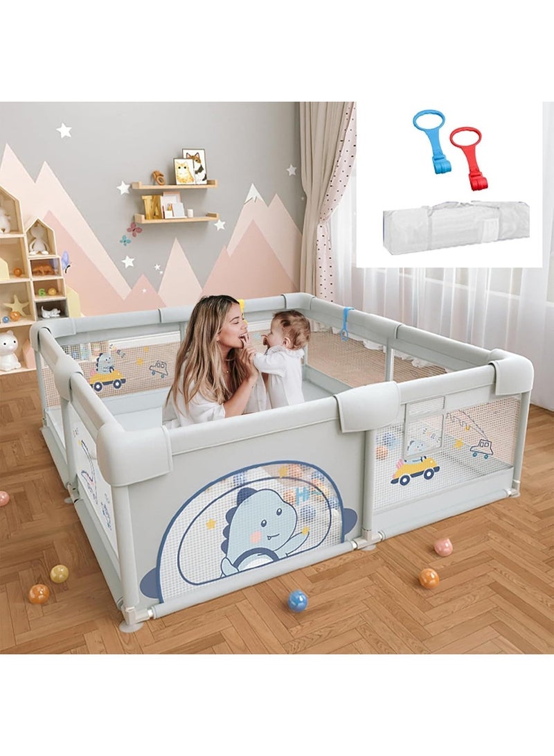 حظيرة أطفال كبيرة محمولة قابلة للطي مقاس 60×15×24 سم، ملعب أطفال آمن واسع للرضع، سياج لعب للأطفال للمنزل والحديقة، حظيرة بيبي خفيفة للسفر باللون الرمادي - Image 1