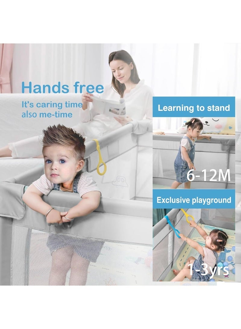 حظيرة أطفال كبيرة محمولة قابلة للطي مقاس 60×15×24 سم، ملعب أطفال آمن واسع للرضع، سياج لعب للأطفال للمنزل والحديقة، حظيرة بيبي خفيفة للسفر باللون الرمادي - Image 5