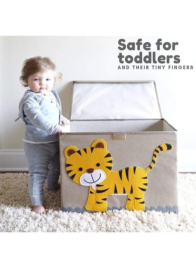 Arabest Large Toy Chest, Canvas Soft Fabric Children Toy Storage Bin Basket, With Flip Top Lid, Sturdy and Lightweight, Foldable and Detachable, For Kids Toddler and Baby Nursery - Image 3