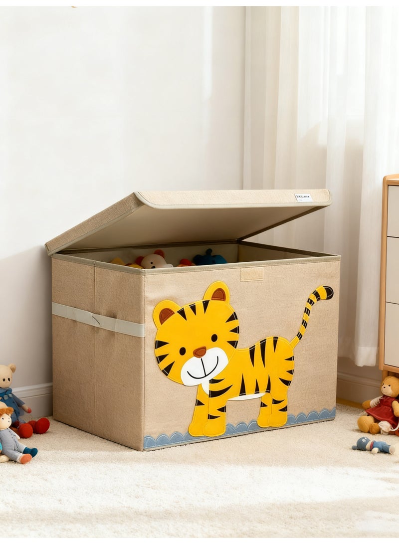 Arabest Large Toy Chest, Canvas Soft Fabric Children Toy Storage Bin Basket, With Flip Top Lid, Sturdy and Lightweight, Foldable and Detachable, For Kids Toddler and Baby Nursery - Image 1