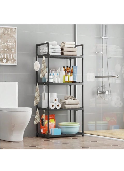 4-Tier Storage Shelf Organizer for Kitchen Bathroom Shelves Garage Home Pantry Closet Office.Multi Rack Stand Units with Hooks and Handle for Jar and Bottles