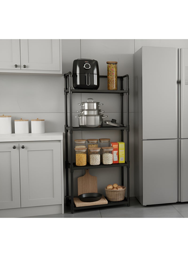 بست ستور منظم رف تخزين من 4 طبقات لأرفف المطبخ و الحمام و الجراج و المنزل و خزانة الملابس و المكتب وحدة متعددة الارفف مع 4 خطافات جانبية لتعليق - Image 2