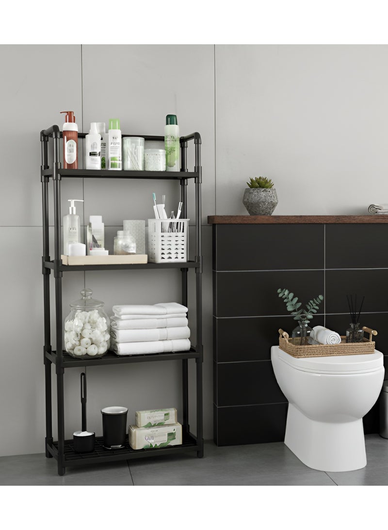 بست ستور منظم رف تخزين من 4 طبقات لأرفف المطبخ و الحمام و الجراج و المنزل و خزانة الملابس و المكتب وحدة متعددة الارفف مع 4 خطافات جانبية لتعليق - Image 3