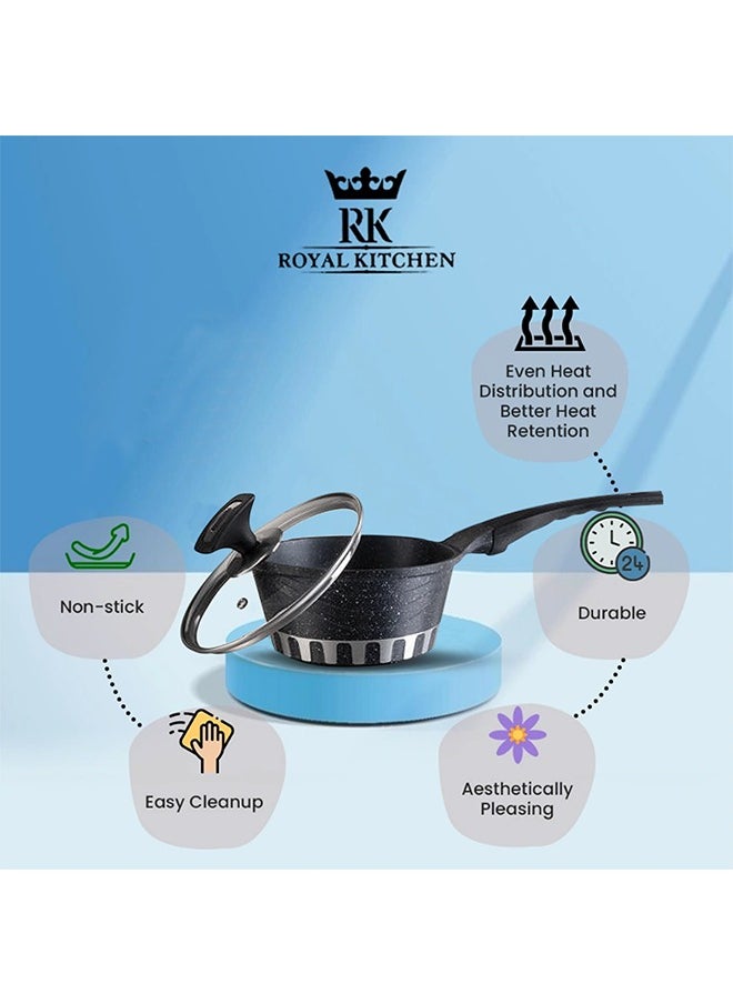 RK ROYAL KITCHEN Cresta Sauce Pan 20 cm – Non Stick Marble Coated with Glass Lid, Ergonomic Cool Handle, Stylish and Durable Design, Perfect for Sauces, Soups, and Everyday Cooking  - Image 3