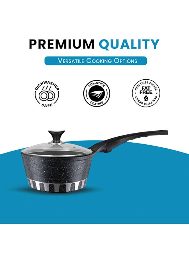 RK ROYAL KITCHEN Cresta Sauce Pan 20 cm – Non Stick Marble Coated with Glass Lid, Ergonomic Cool Handle, Stylish and Durable Design, Perfect for Sauces, Soups, and Everyday Cooking  - Image 4
