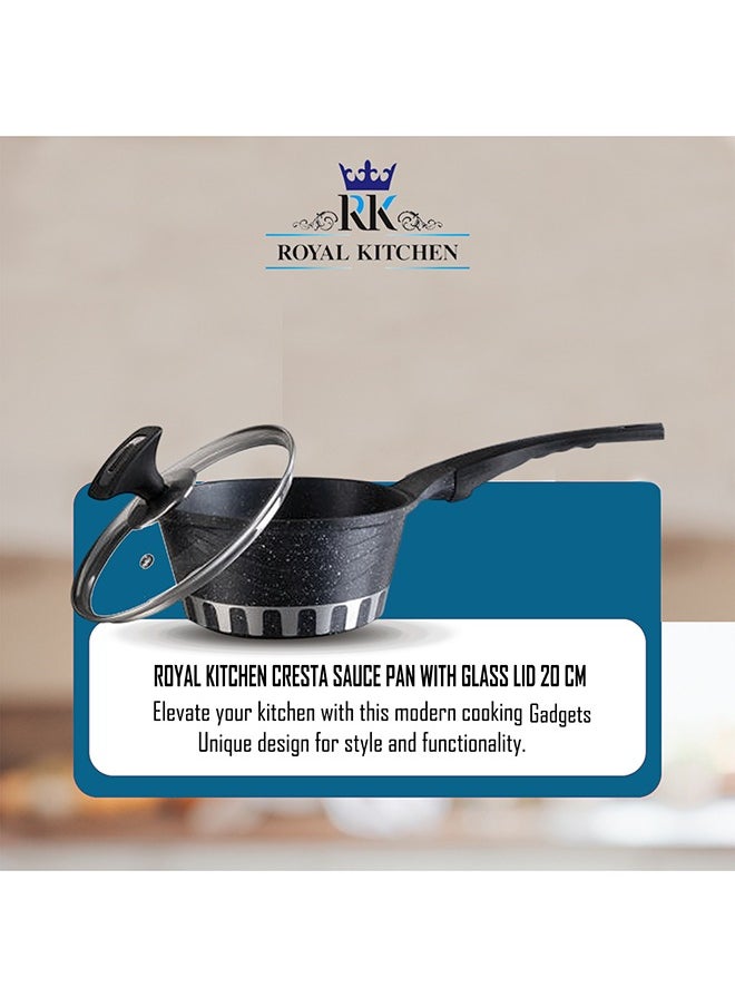 RK ROYAL KITCHEN Cresta Sauce Pan 20 cm – Non Stick Marble Coated with Glass Lid, Ergonomic Cool Handle, Stylish and Durable Design, Perfect for Sauces, Soups, and Everyday Cooking  - Image 5