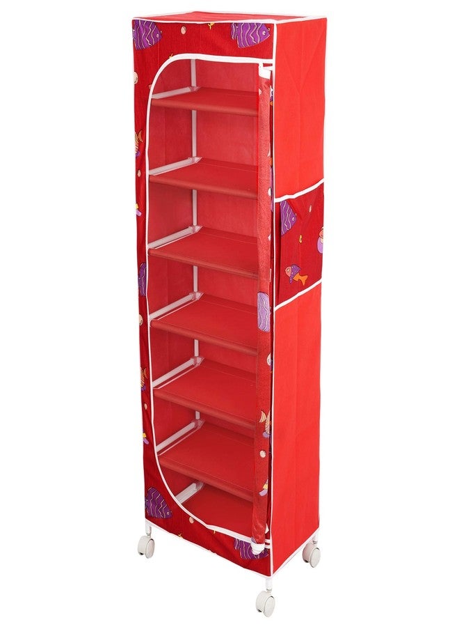 Homeeva | 7 Shelves Baby Foldable Wardrobe | Aquatic Red (Made in India) - Fabric - Image 1