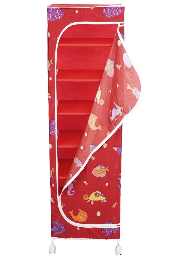 Homeeva | 7 Shelves Baby Foldable Wardrobe | Aquatic Red (Made in India) - Fabric - Image 4