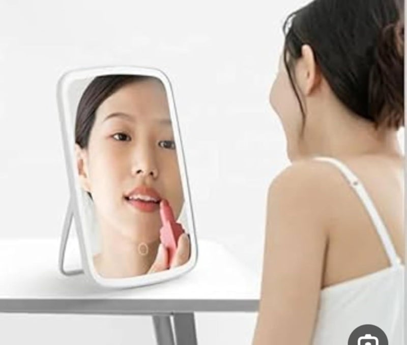 Makeup Mirror with White Frame, Standing Table Mirror, Rectangle Design, Personal Use