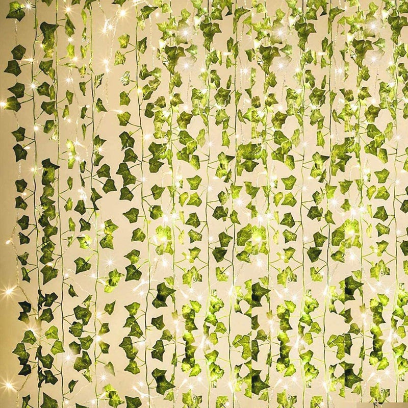 KASZOO 84Ft 12 Pack Artificial Ivy Garland Fake Plants  Vine Hanging Garland with CE Certified 80 LED String Light  Hanging for Home Bedroom Garden Party Wedding Wall Room Decor  Green - Image 1