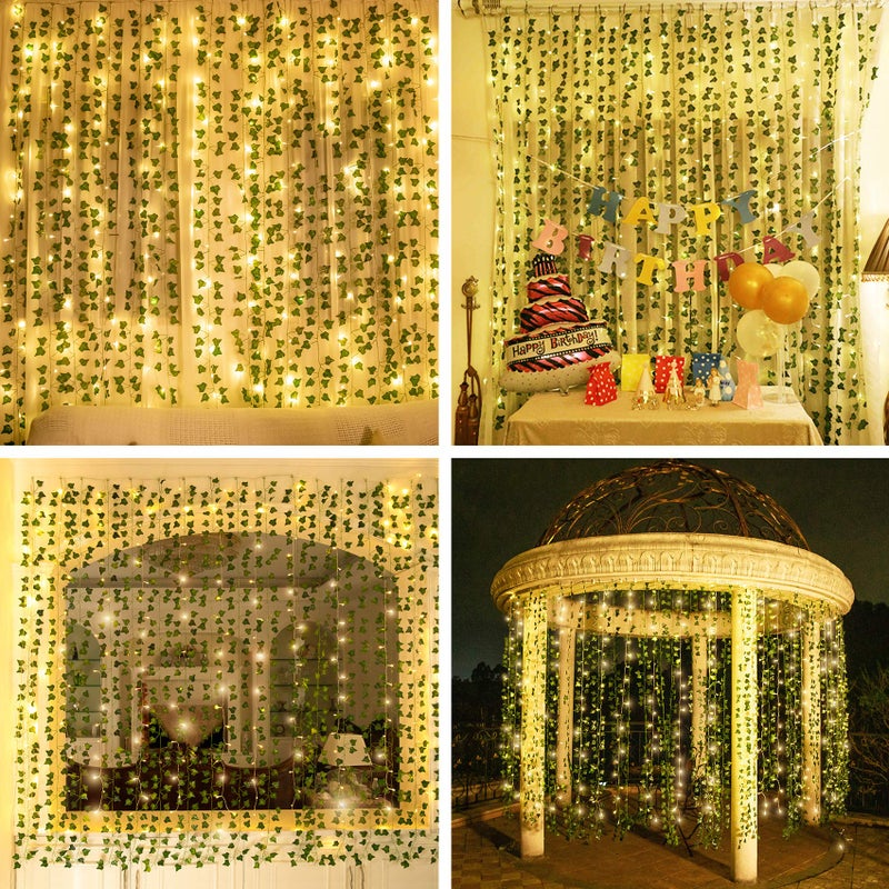 KASZOO 84Ft 12 Pack Artificial Ivy Garland Fake Plants  Vine Hanging Garland with CE Certified 80 LED String Light  Hanging for Home Bedroom Garden Party Wedding Wall Room Decor  Green - Image 5