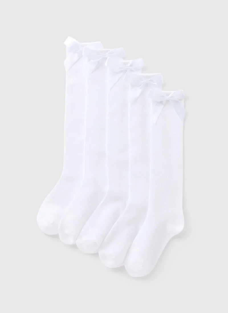 Matalan 5 Pack of White Bow Knee High Socks
