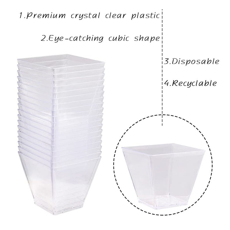 Jizvxe 50 Pack 3.5 Oz Square Dessert Cups,Plastic Clear Dessert Cups,Disposable Tasting Cups Great for Desserts,Appetizers,Mousse - Image 3
