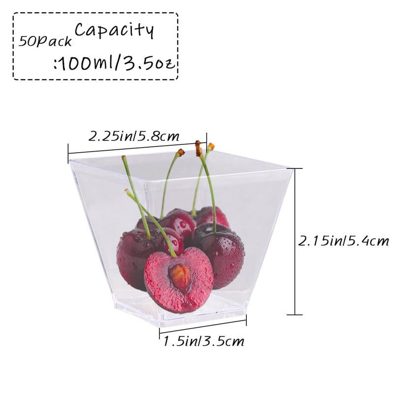 Jizvxe 50 Pack 3.5 Oz Square Dessert Cups,Plastic Clear Dessert Cups,Disposable Tasting Cups Great for Desserts,Appetizers,Mousse - Image 2