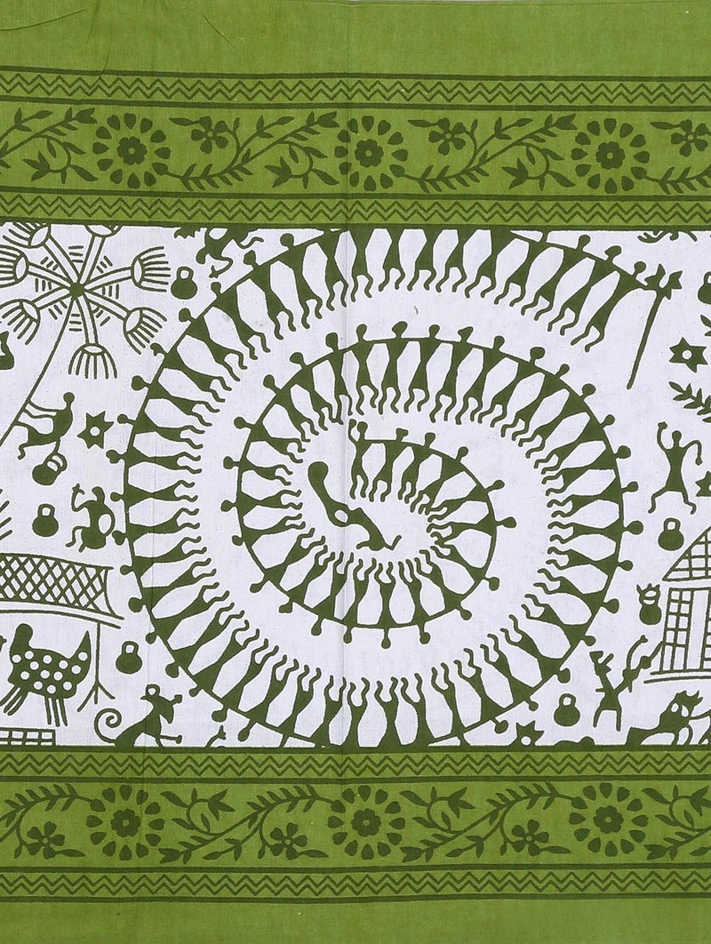 EarlyMart 144 TC 100 Cotton Rajasthani Jaipuri Traditional 1 Double Bedsheet with 2 Pillow Covers Green - Image 2