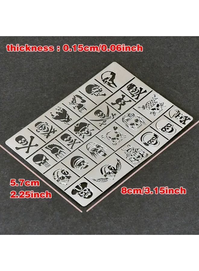 Heavy Duty Stainless Steel Airbrush Stencil Board With Skull Crossbones Gothic Lettering Skull Face Death Squad Emblem Model GJ3030B Leakproof Spray Painting Template For Model Building Miniatures Tanks Aircraft Mechs - Image 3