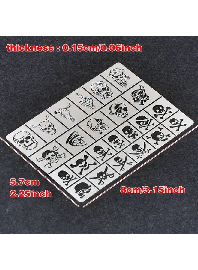 Heavy Duty Stainless Steel Airbrush Stencil Board With Skull Crossbones Gothic Lettering Skull Face Death Squad Emblem Model GJ3030B Leakproof Spray Painting Template For Model Building Miniatures Tanks Aircraft Mechs - Image 2
