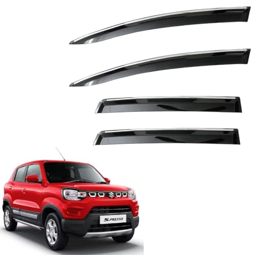CAR SAAZ Unbreakable Chrome Smoke Door Visor Seltos (2019-2023) | Premium Sun Rain Wind Deflector Chrome Strip Side Door Rain Visor – Set of 4 Pcs - Image 1